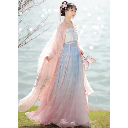 Women's pink light blue chinese hanfu fairy dresses princess stage performance film cosplay wedding party hanfu photos shooting kimono dress for lady 